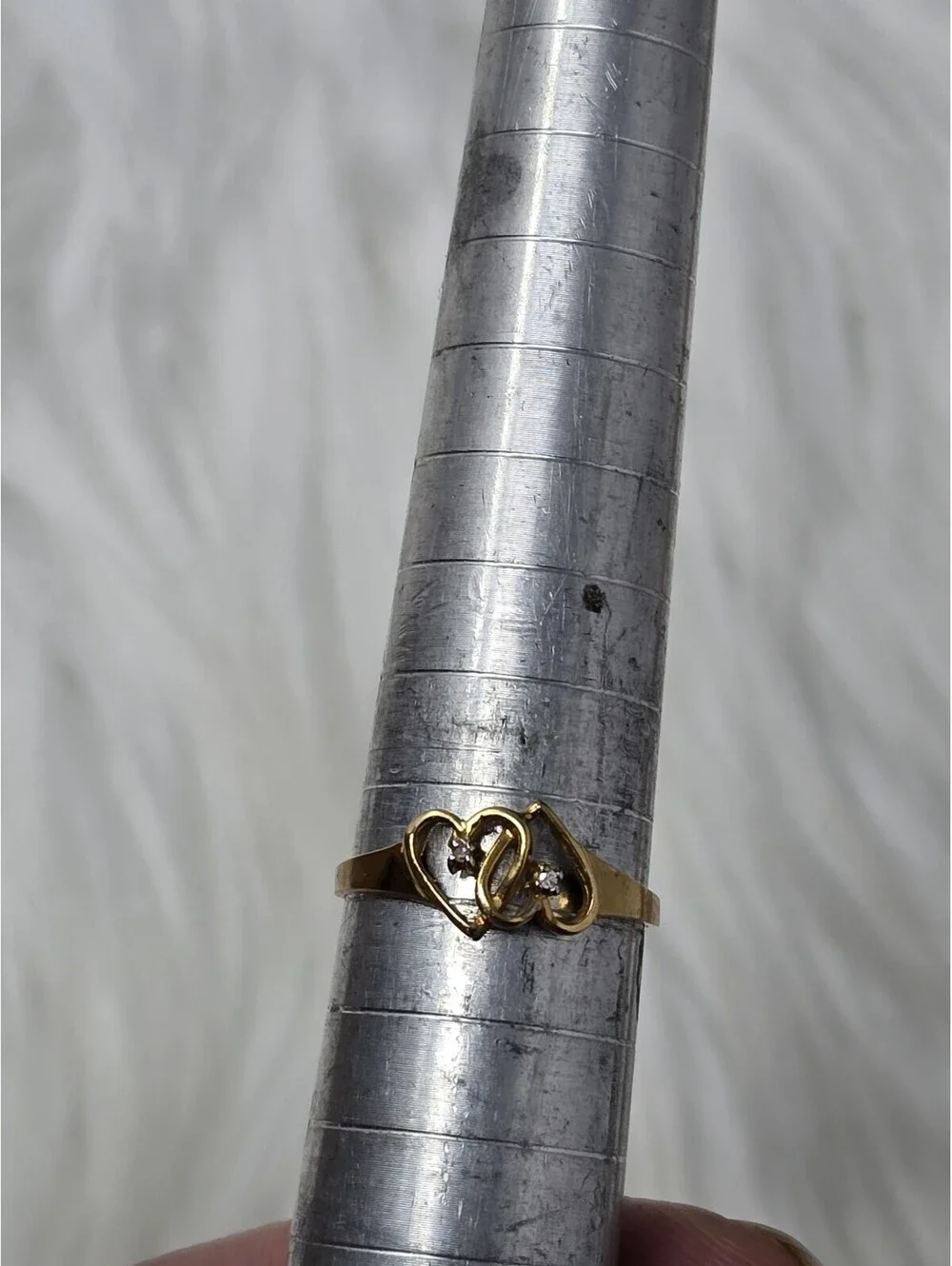 10k Yellow Gold Plumb Intertwined Double Heart Diamond Ring